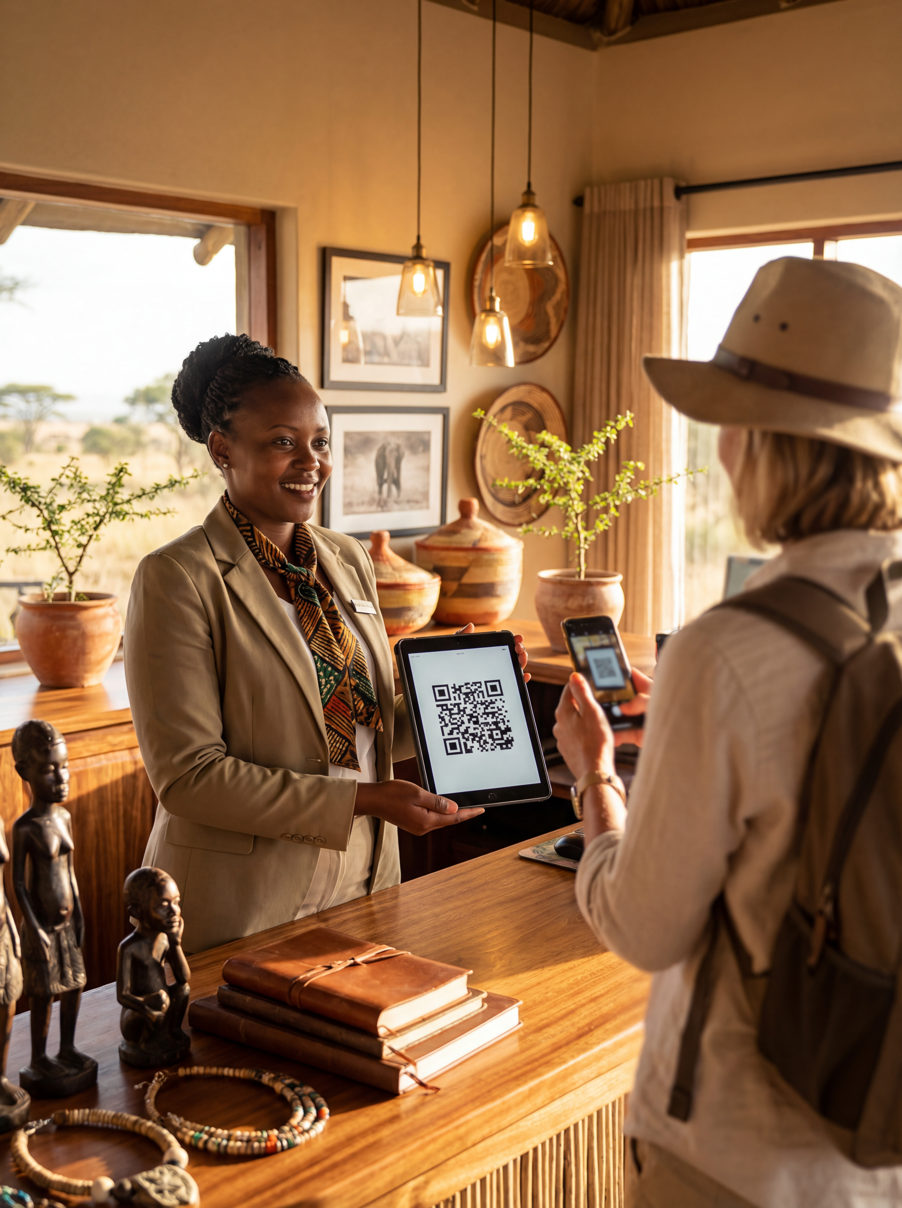 Safari lodge staff accepting QR payment